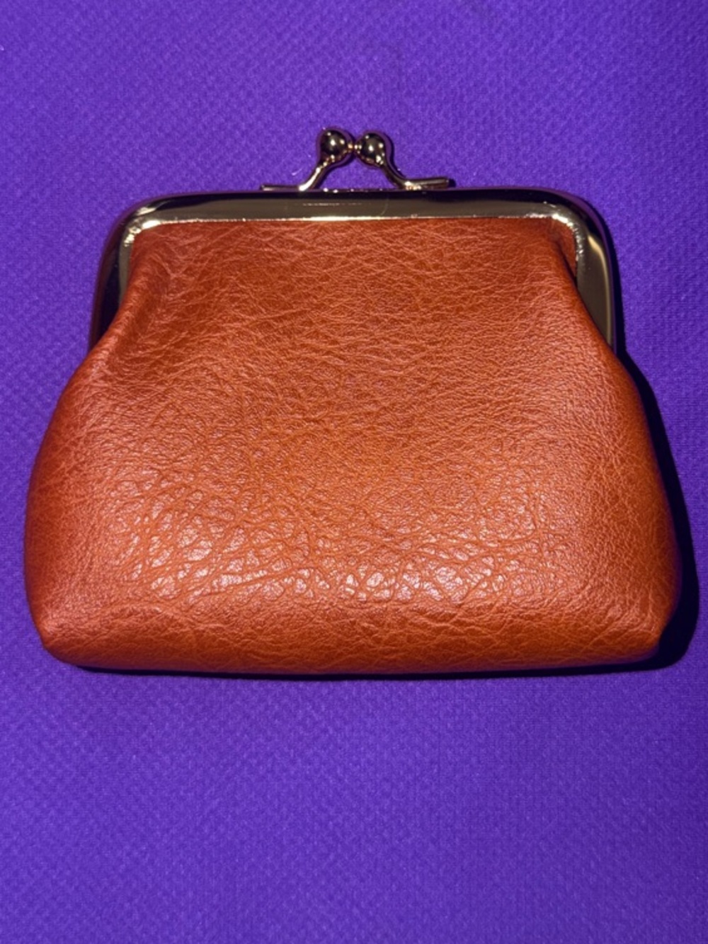 Vintage-Style Kiss-Lock Coin Purse in Warm Brown